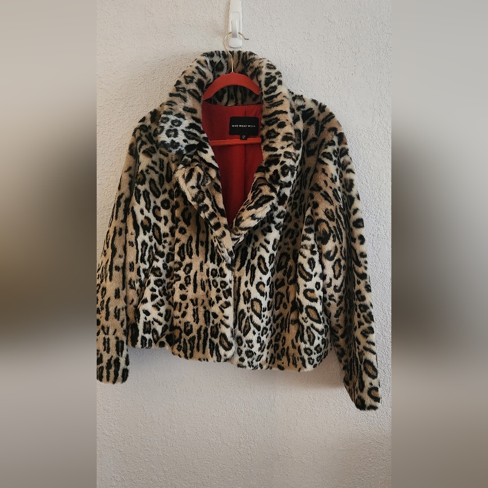 Leopard Print Faux Fur Jacket Size 2X